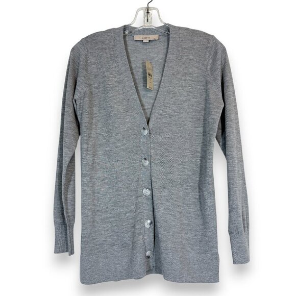 Loft Sweater Cardigan Petite Gray Academia Preppy Small - Picture 8 of 8
